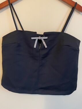 Divided Black Crop Top with Crystal Bow Detail
